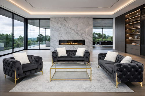 Vegas Luxury Modern Gray Velvet 2pc Sofa Set