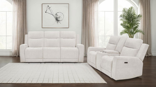 Kennett 2-piece Chenille Power Reclining Sofa Set Ivory