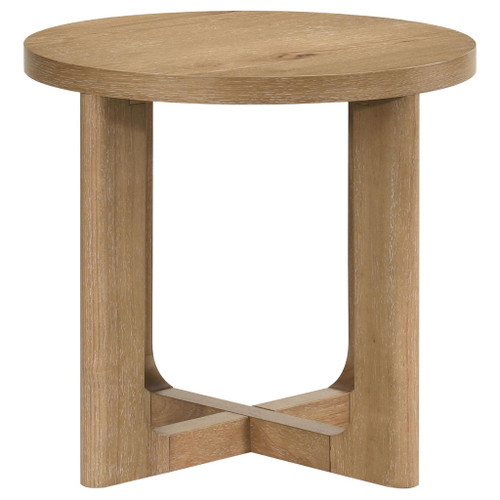 Kessler Round Sculptural Wood End Table Light Oak
