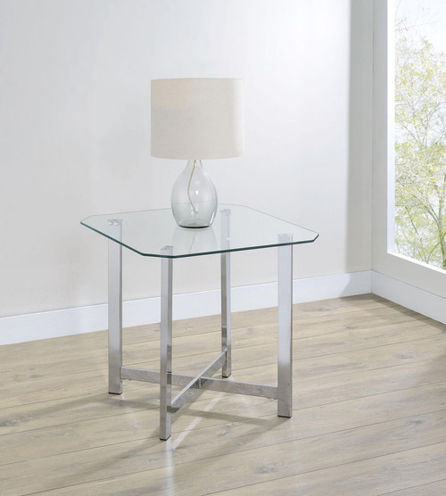Cronin Square Tempered Glass Top Side End Table Chrome