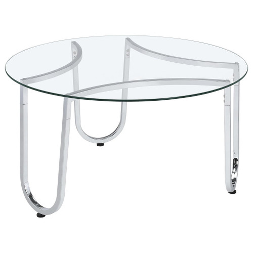 Beller Round Tempered Glass Top Cocktail Coffee Table Chrome