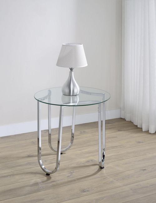Beller Round Tempered Glass Top End Side Table Chrome