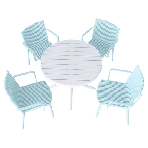 4 Modern Stackable Plastic Armchair Matched With Round Table