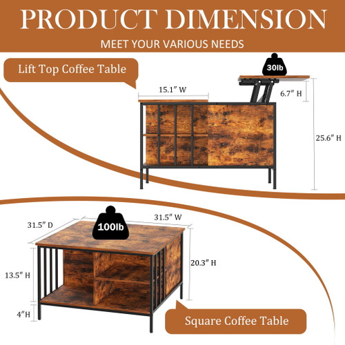 Lift Top Coffee Table With Storage Adjustable Height - Black