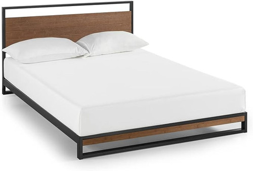 ZINUS Suzanne 37 Inch Bamboo and Metal Platform Bed Frame and Mattress Combo Queen Size