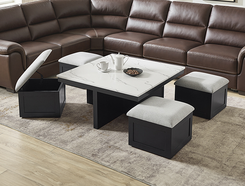 Marta Coffee Table with 4 Storage Ottomans 4131SET by Crown Mark