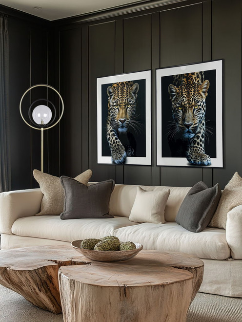 Midnight Stalker I Gloss Canvas With Rocks In Frame - Black / White