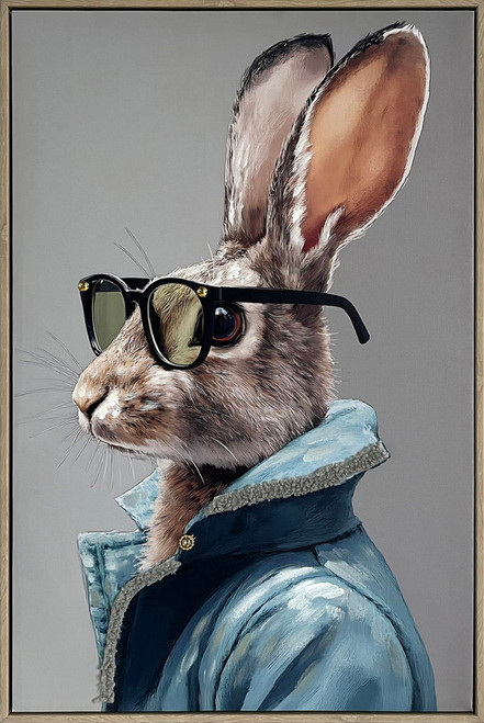 Velvet Hare II Hand-Embellished Canvas With Fabric In Frame - Gray / Blue