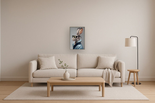 Velvet Hare II Hand-Embellished Canvas With Fabric In Frame - Gray / Blue