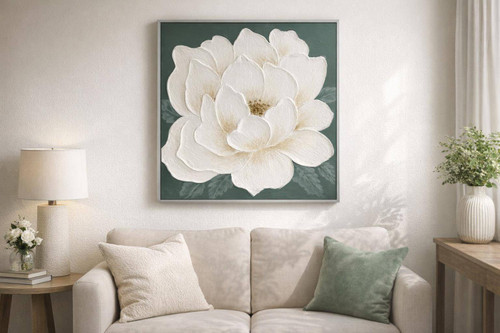 Ivory Bloom II Hand-Painted Canvas In Frame - Green / White