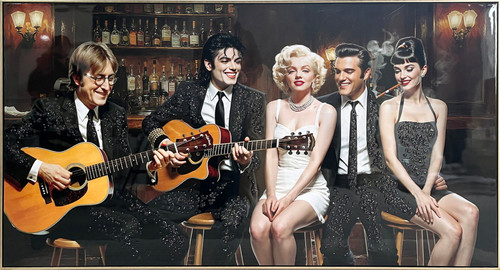 Velvet Encore Hand-Embellished Gloss Canvas With Rocks In Frame - Black / Brown