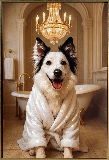 Spa Pup I Hand-Embellished Canvas In Frame - Black / Gold