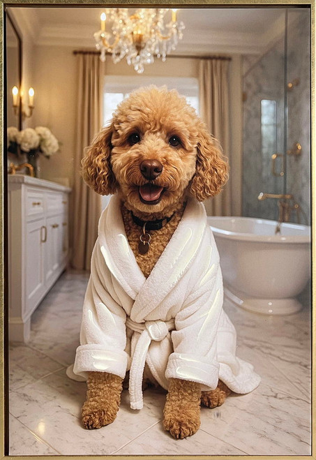 Spa Pup II Hand-Embellished Canvas In Frame - Gold / Beige