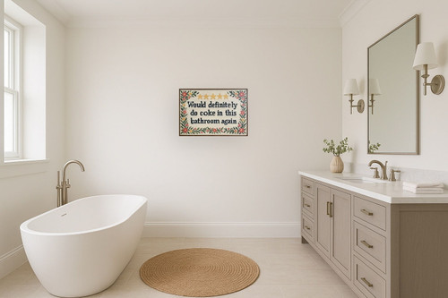 Bathroom Wit I Hand-Embellished Canvas In Frame - Brown / Multicolor