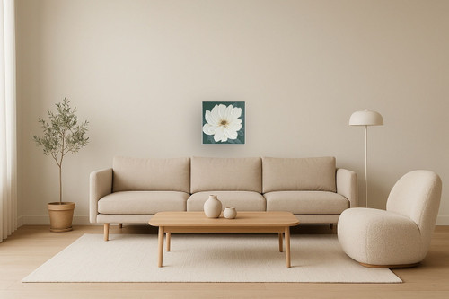 Ivory Bloom I Hand-Painted Canvas In Frame - Green / Ivory