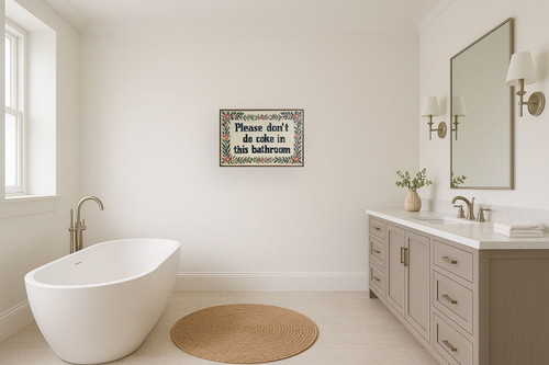 Bathroom Wit II Hand-Embellished Canvas In Frame - Brown / Ivory