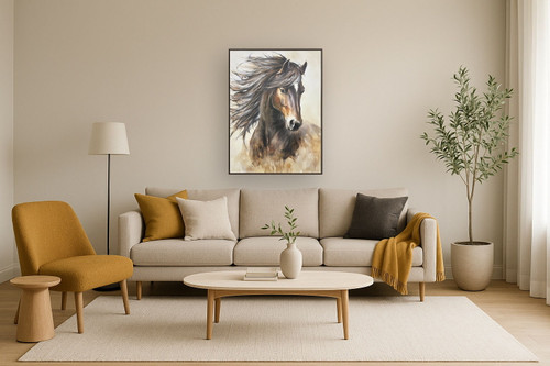 Windborne Stallion Hand-Embellished Canvas In Frame - Brown / Ivory