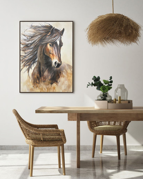 Windborne Stallion Hand-Embellished Canvas In Frame - Brown / Ivory