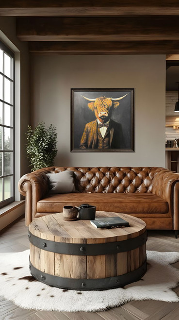Dapper Highland Hand-Embellished Canvas In Frame - Black / Brown
