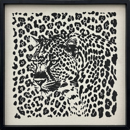 Shadow Leopard Puff Printed Canvas In Frame - Black / Ivory