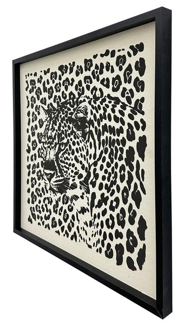 Shadow Leopard Puff Printed Canvas In Frame - Black / Ivory