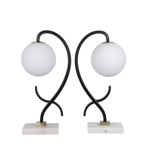 Lunar Loop Metal & Marble Accent Lamp (Set of 2) - Matte Black / White