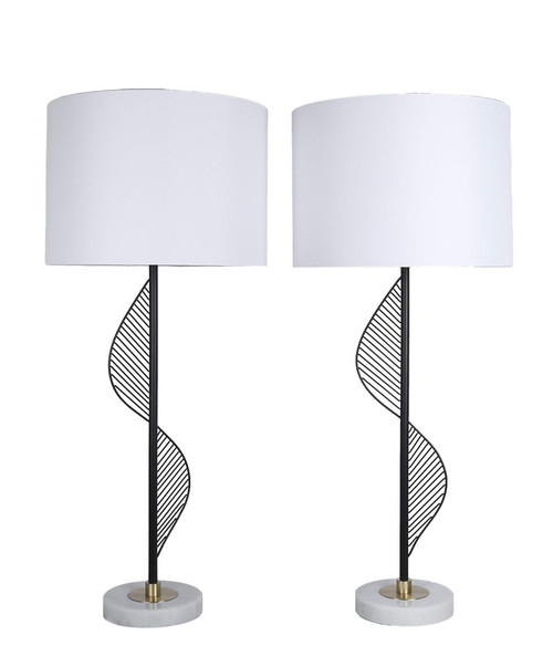 Spiral Radiance II Metal & Marble Table Lamp (Set of 2) - Matte Black / White