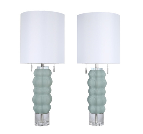 Oceanic Wave Glass & Crystal Table Lamp (Set of 2) - Mist Blue / Clear Crystal