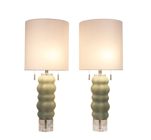 Oceanic Wave Glass & Crystal Table Lamp (Set of 2) - Mist Blue / Clear Crystal