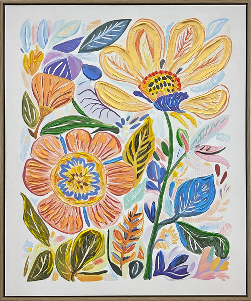 Petal Reverie I Hand-Embellished Canvas In Frame - Natural / Multicolor