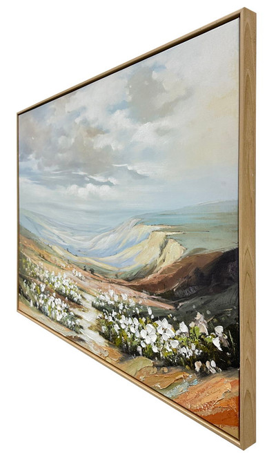 Wildflower Valley Hand-Embellished Canvas In Frame - Light Natural Wood / Blue-Gray