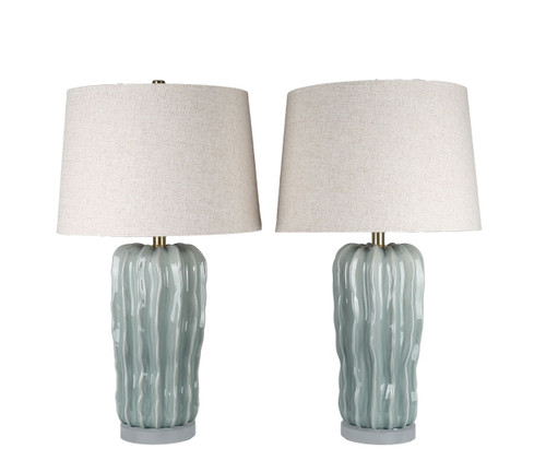 Wave Crest Ceramic & Frosted Crystal Table Lamp (Set of 2) - Glacier Blue / Frosted Crystal