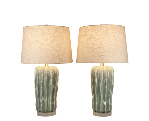 Wave Crest Ceramic & Frosted Crystal Table Lamp (Set of 2) - Glacier Blue / Frosted Crystal