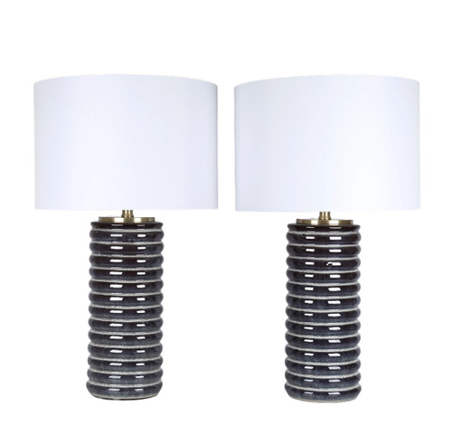 Ripple Charcoal Ribbed Ceramic Table Lamp (Set of 2) - Speckled Charcoal