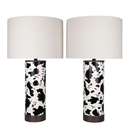 Painted Plains PU Leather & Metal Table Lamp (Set of 2) - Cowhide / Oil Rubbed Bronze