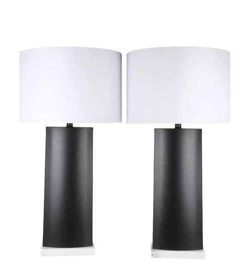 Monolith Aura Metal & Marble Table Lamp (Set of 2) - Matte Black / White Marble
