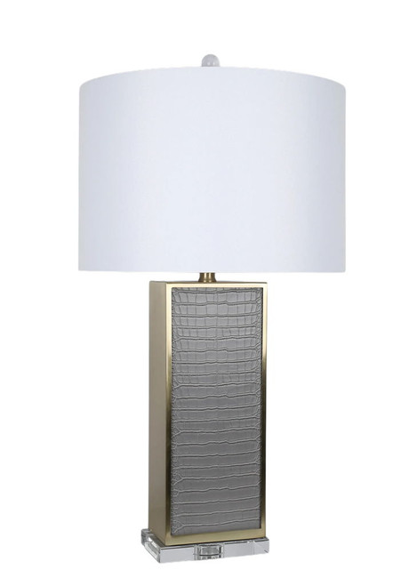 Gator Luxe PU Alligator Leather, Crystal & Metal Table Lamp (Set of 2) - Gray Gator Pu / Soft Gold