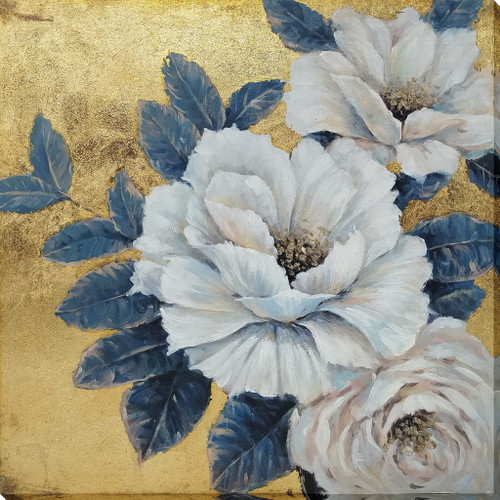 Gilded Petals Hand-Embellished Wrapped Canvas With Foil - Gold / Blue