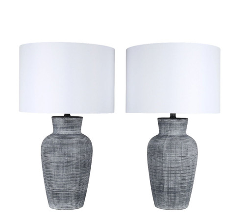 Textured Aura Textured Ceramic Table Lamp (Set of 2) - Textured Black And White Ceramic