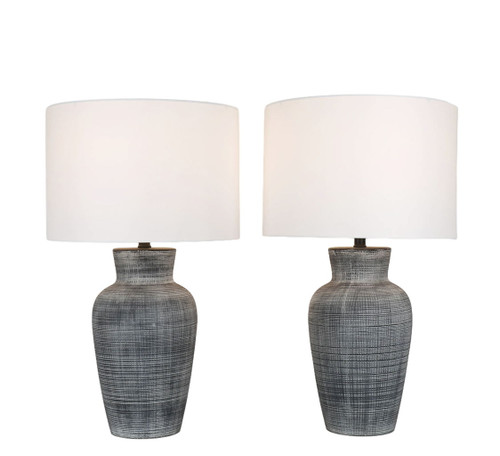 Textured Aura Textured Ceramic Table Lamp (Set of 2) - Textured Black And White Ceramic