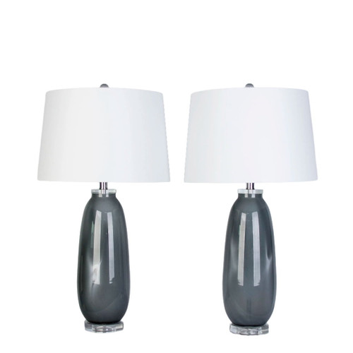 Crystal Breeze Art Glass & Crystal Table Lamp (Set of 2) - Gray Cloud / Clear Crystal