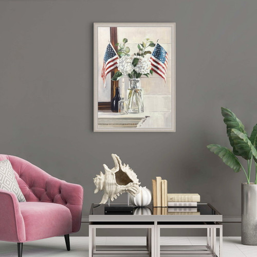 Patriotic Petals Hand-Embellished Canvas In Frame - Ivory / Brown