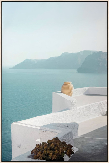 Aegean Terrace Canvas In Frame - White / Blue