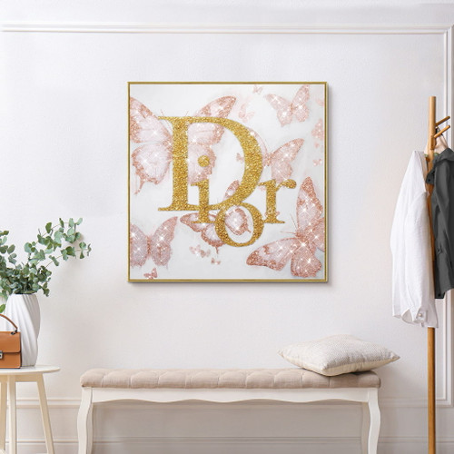 Glam Flutter I Gloss Canvas With Rocks In Frame - Gold / Blush