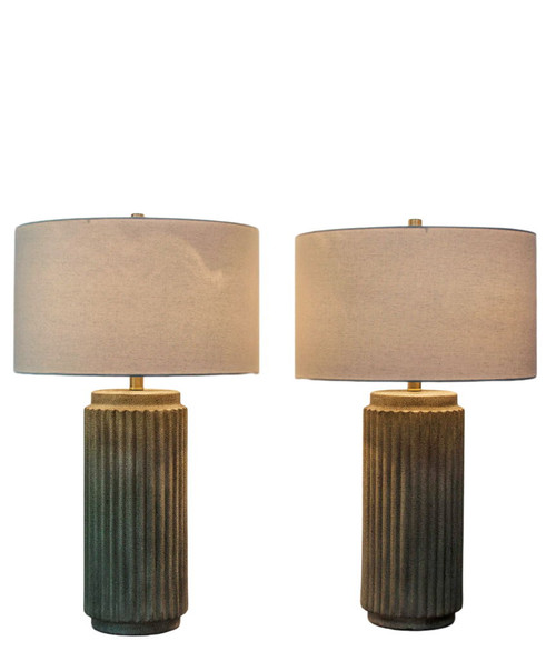 Ribbed Essence Ceramic Table Lamp (Set of 2) - Ribbed Stonewash
