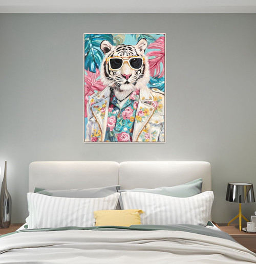 Tropical Rebel Hand-Embellished Canvas In Frame - Aqua / Pink