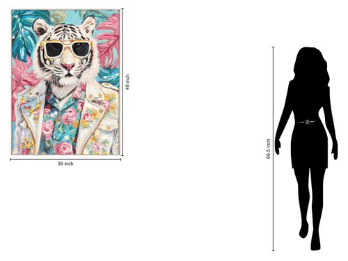 Tropical Rebel Hand-Embellished Canvas In Frame - Aqua / Pink