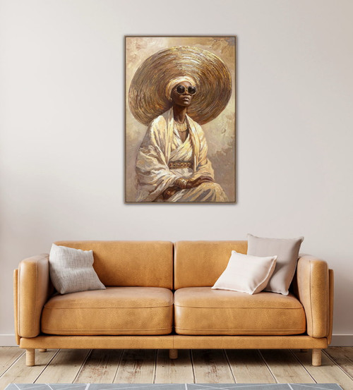 Sunlit Muse I Hand-Embellished Canvas In Frame - Beige / Brown