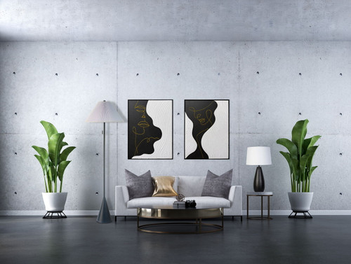 Contour Muse II Hand-Painted Canvas In Frame - Black / White