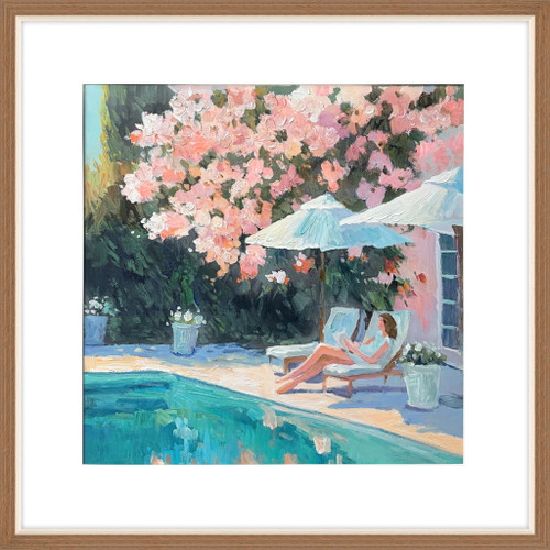 Poolside Blossom I Hand-Embellished Print In Frame - Green